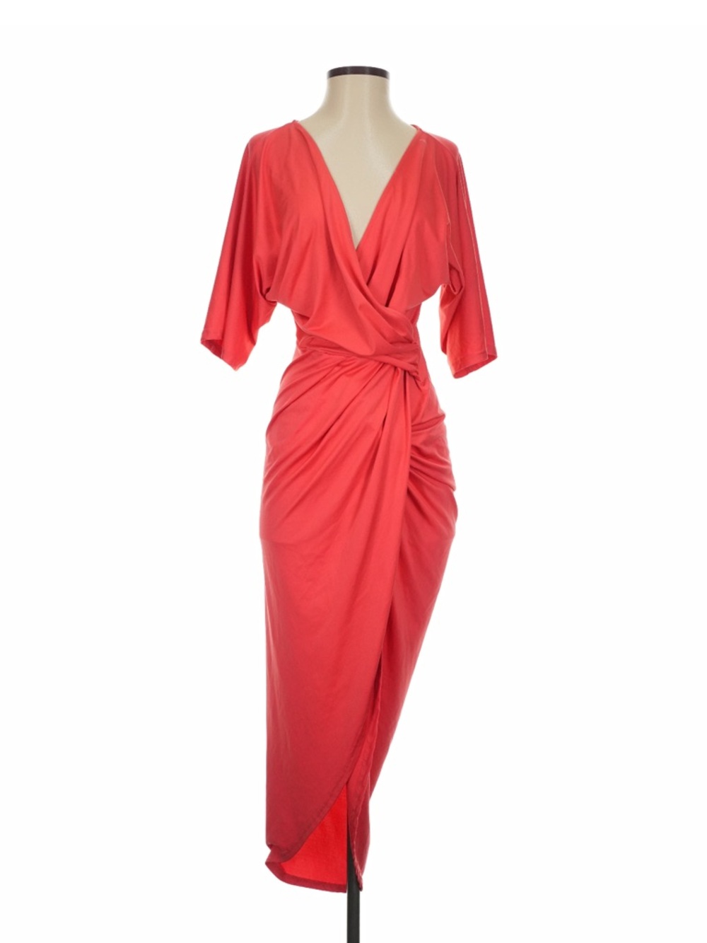 Red Wrap Midi Dress with Knot Detail